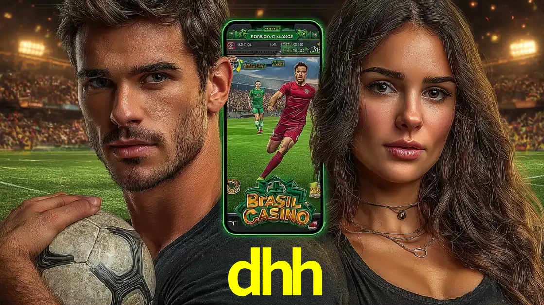 Homem segurando uma bola de futebol e uma mulher ao lado de um smartphone exibindo o jogo de apostas esportivas da dhh. Faça seu palpite no cassino online.